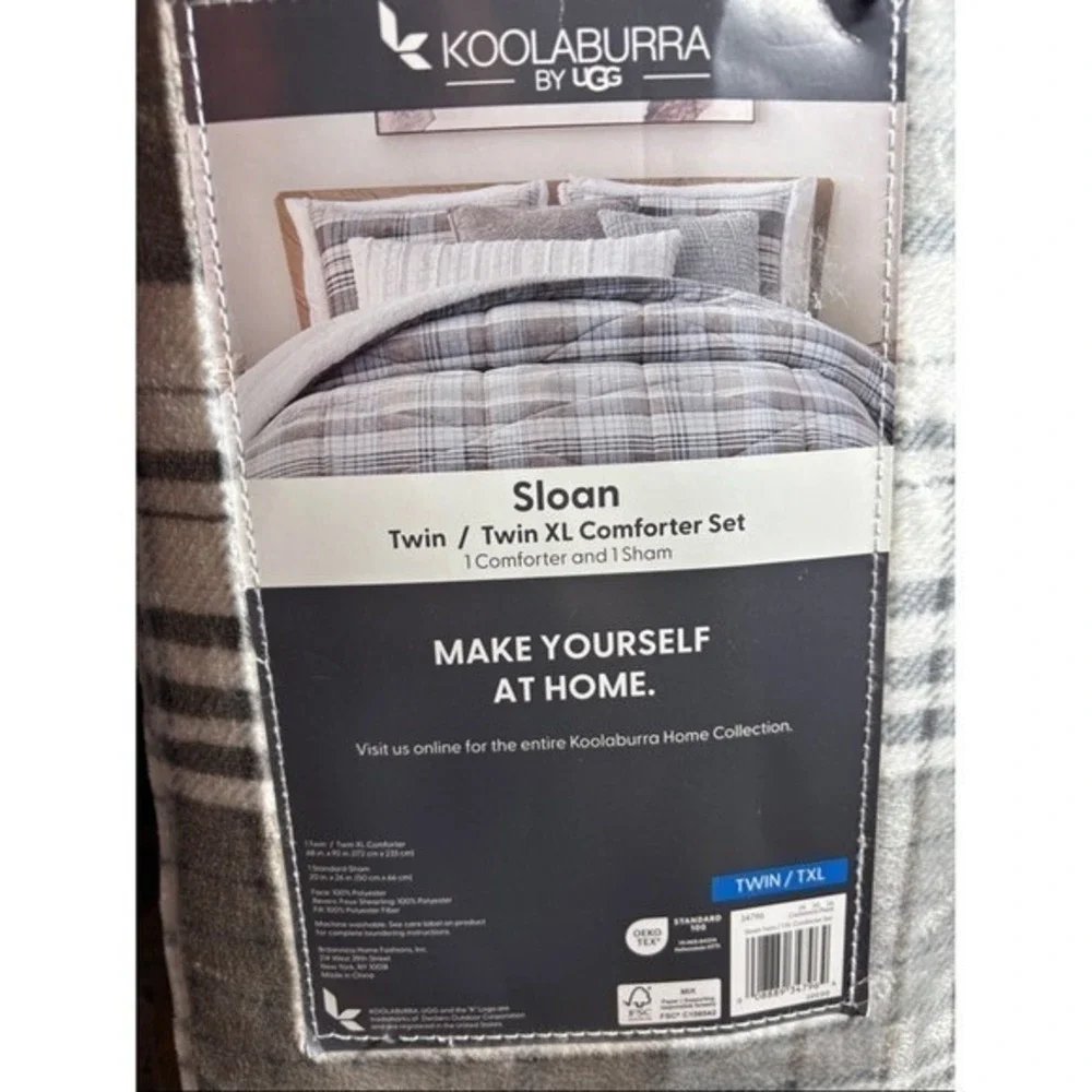 Koolaburra UGG Sloan Twin/Twin XL Comforter Set Plaid Gray & White 68